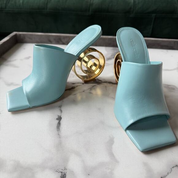 Cult Gaia Ira Light Blue Sculptural Spiral Heel Sandals Size 36.5 - Picture 6 of 10